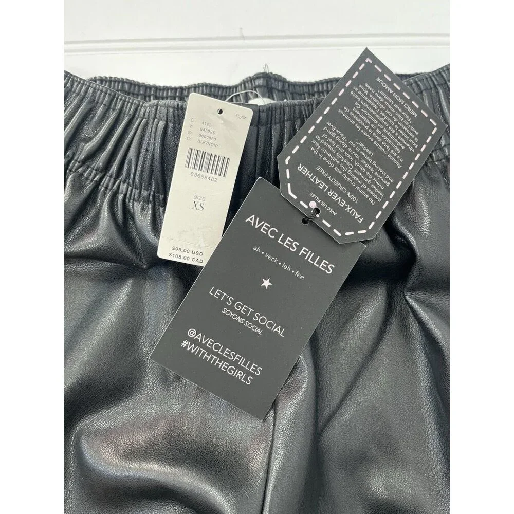 AVEC LES FILLES Women's Black Faux Leather Side Zipper Jogger Pants NWT XS - Picture 4 of 5